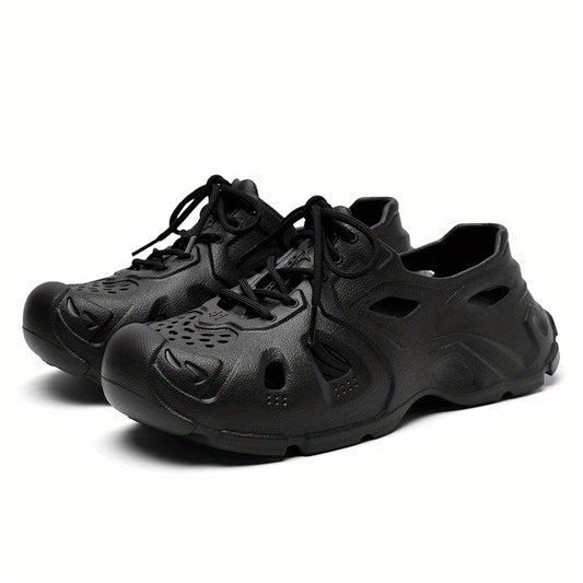 Men's Breathable Lace Up Cut Out Clog Sneakers