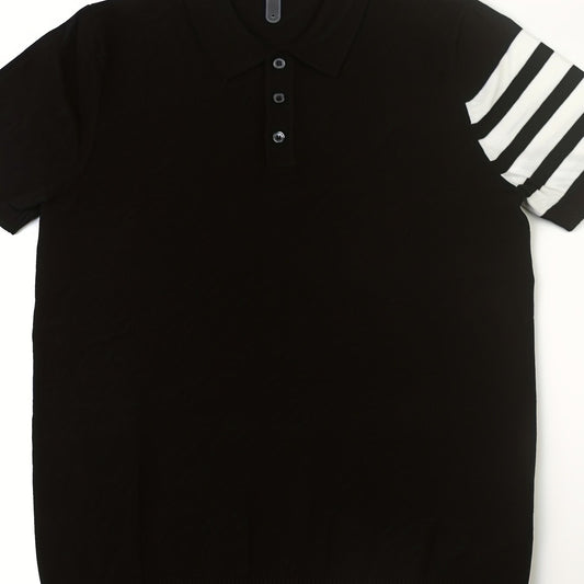 Stripe Breathable Polo Collar Sweater Men's Casual Solid Short Sleeve Sweater
