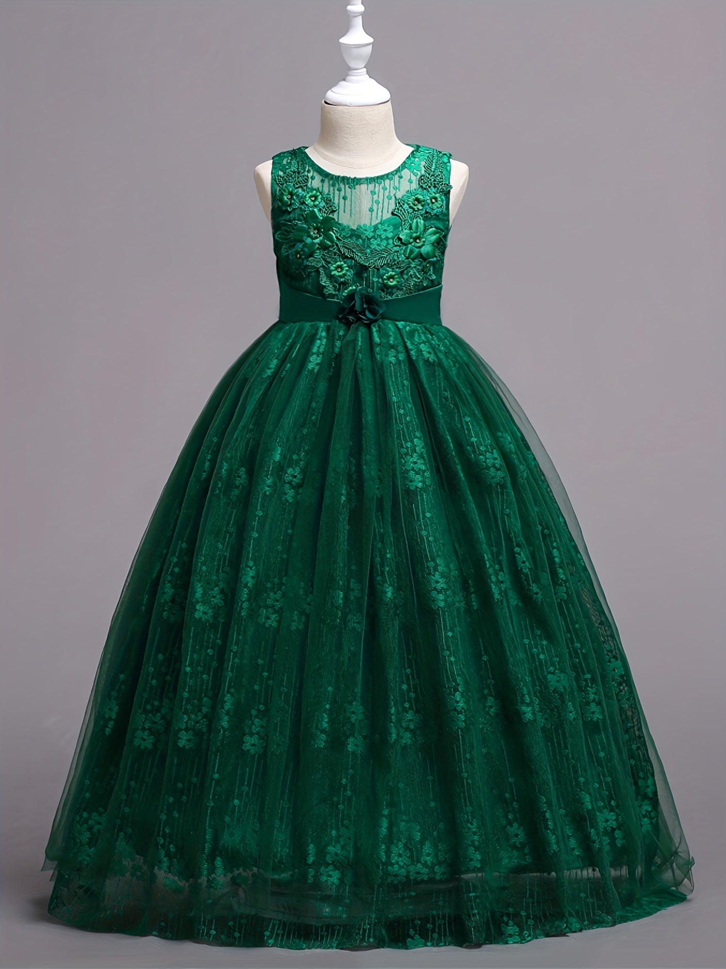 Girls Christmas Snow Graphic Mesh Tulle Maxi Dress