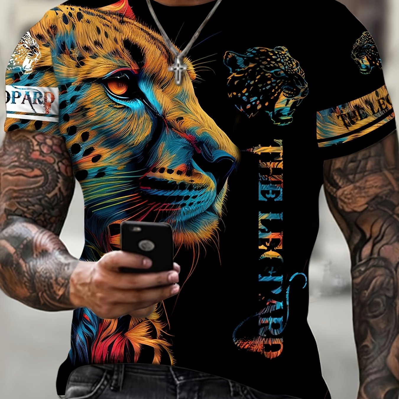 Leopard 3D Print Men's Graphic T-shirt Casual Comfy Tees Short Sleeve Tops