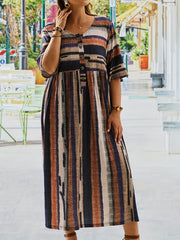 Women's Plus Stripe Print Button Decor Casual Dress
