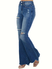  Cut Out Raw Trim Flared Leg Jeans