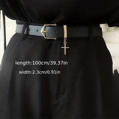 Men's Leather Belt with Cross Decoration for Jeans