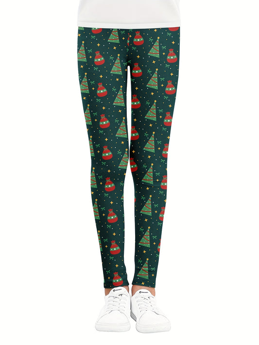 Girls' Christmas Stretch Leggings - Tight Fit & Ankle Length