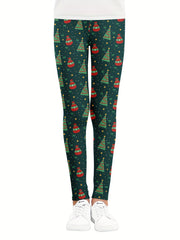 Girls' Christmas Stretch Leggings - Tight Fit & Ankle Length