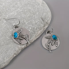 Vintage Disc Turquoise Drop Earrings 925 Silver Plated Ethnic Style Ear Jewelry