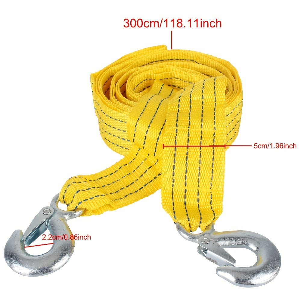 3M 118in 4Tons Tow Strap Fluorescence Nylon Alloy Steel Hooks Auto Towing Rope