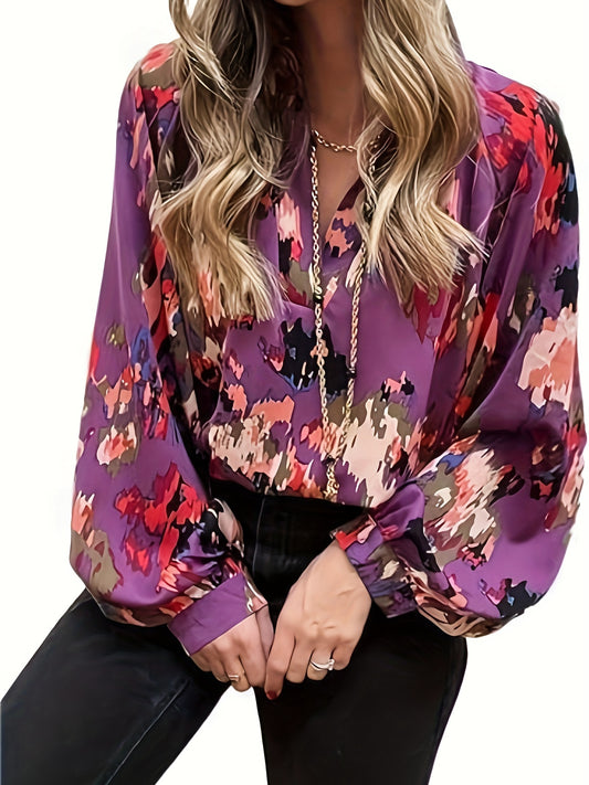  Boho Blouse Lantern Sleeve V Neck Tunic Top