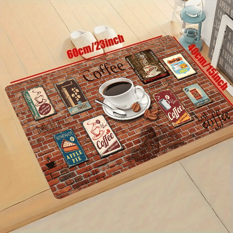 Soft Kitchen Rug Coffee Print Anti-Fatigue Waterproof Non-Slip Set