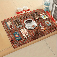 Soft Kitchen Rug Coffee Print Anti-Fatigue Waterproof Non-Slip Set