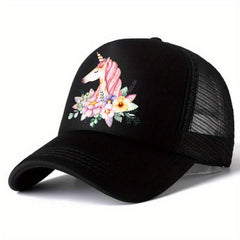 Unicorn Printed Baseball Cap Mesh Sun Hat Lightweight Trucker Hats Women