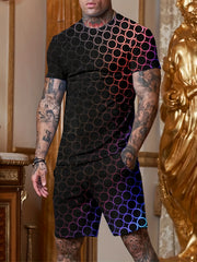 Men's Gradient Circle Graphic T shirt & Active Shorts Set