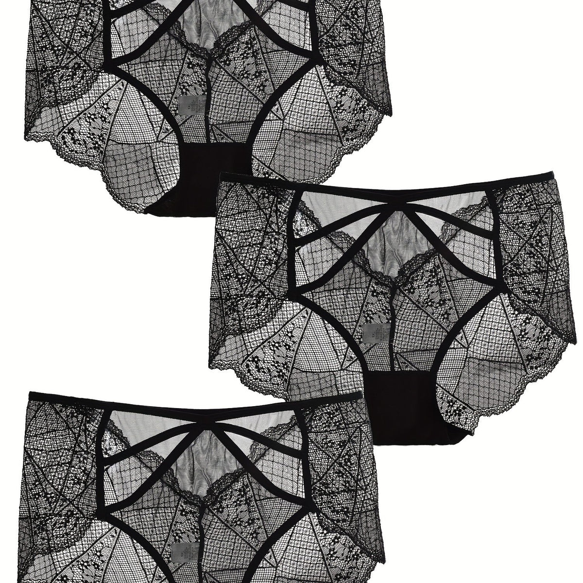 3pk Plus Size Lace Mid Waist Semi Sheer Panties