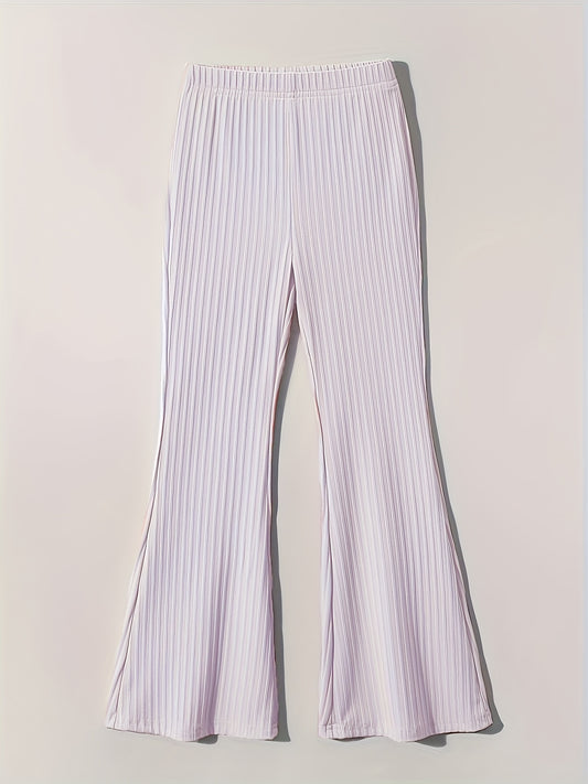 Girls' Stretchy Ribbed Knit Flare Pants Elastic Waist