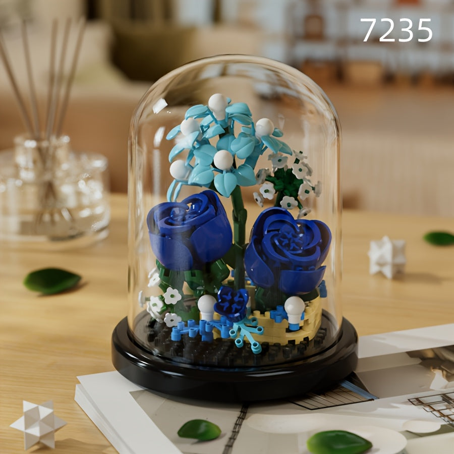 DIY Flower Building Block Set with Dust Cover Romantic Proposal Decor