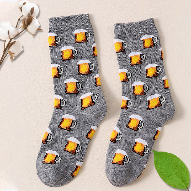 Beer Patterned Crew Socks Lightweight & Comfy Mid Tube Socks
