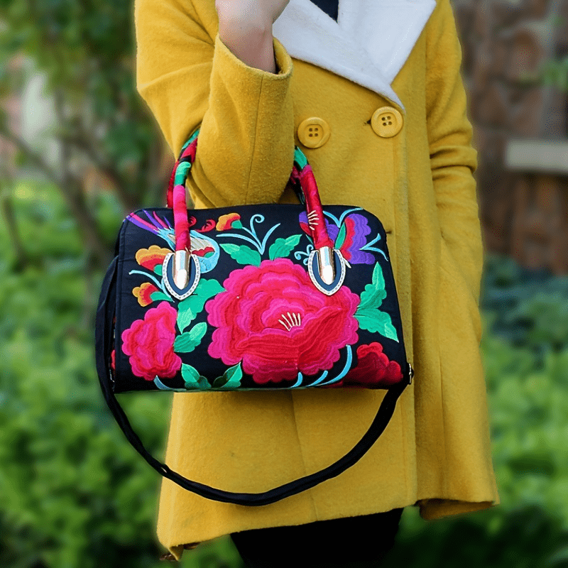 Flower Embroidered Handbags Ethnic Style Crossbody Bag Canvas Satchel Purse