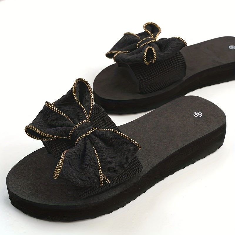 Women's Bowknot Slip On Sandals Thick sole Slides Casual & Summer Beach Shoes