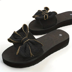 Women's Bowknot Slip On Sandals Thick sole Slides Casual & Summer Beach Shoes