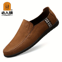 LAORENTOU Men's Leather Loafer Shoes Lightweight Wear resistant Walking Shoes