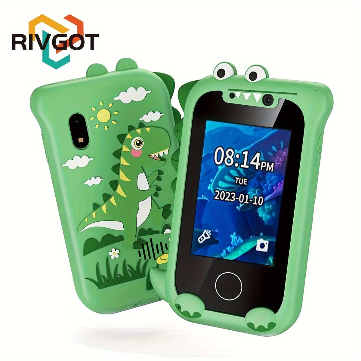 RIVGOT Dino Sunset Silicone Case for Kids 3-9 w/ Double Camera & Games