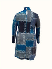  Colorblock Graphic Print High Neck Dress