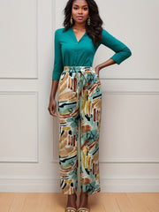 Abstract Print Wide Leg Pants Casual Drawstring Waist Random Print Pants