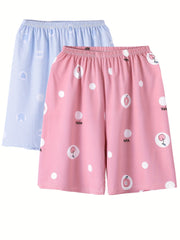 2 Pack Women's Plus Size Peach & Rabbit Print Pajama Bottoms Set
