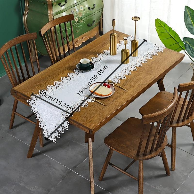 Polyester Lace Embroidery Table Runner Solid Table Cover