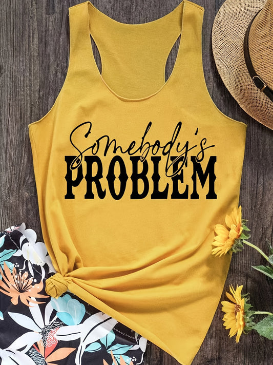 Letter Print Round Neck Tank Top Casual Loose Sleeveless