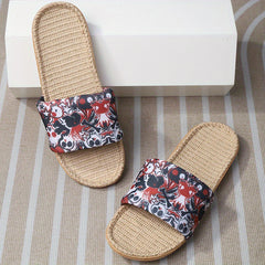 Women's Cartoon Skull Slippers Open Toe Linen Sandals Lightweight Beach Shoes