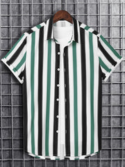 Vertical Stripe Print Men's Casual Short Sleeve Shirt