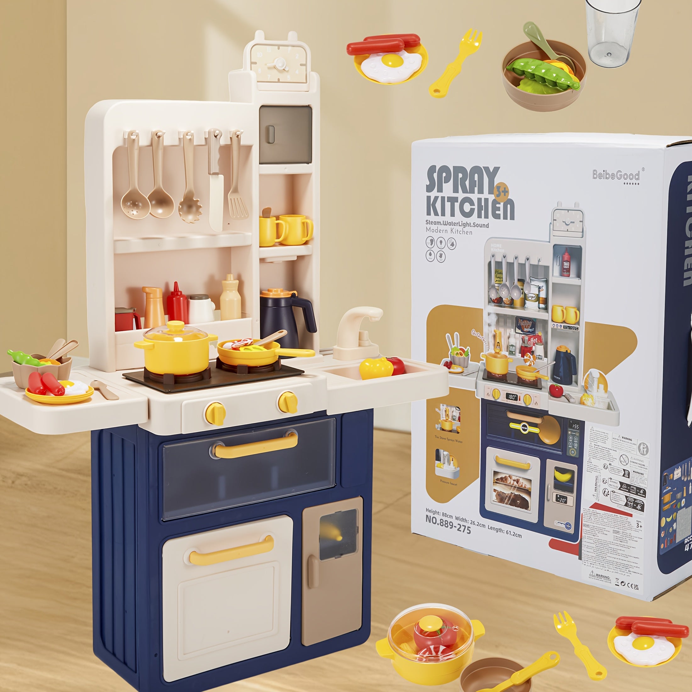 Kids Kitchen Playset with Pan, Cup, Spatula