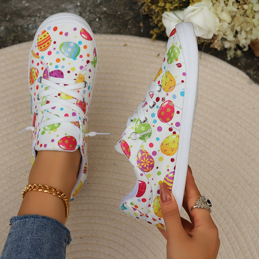 Colorful Print Flat Skate Shoes Lace Up Non Slip Walking Shoes