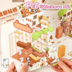 1pc 3D House Stickers Reusable Self Adhesive PET Decals for Laptop & Desk Decor