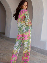  Floral Print Tie Ruched Top & Pants Set