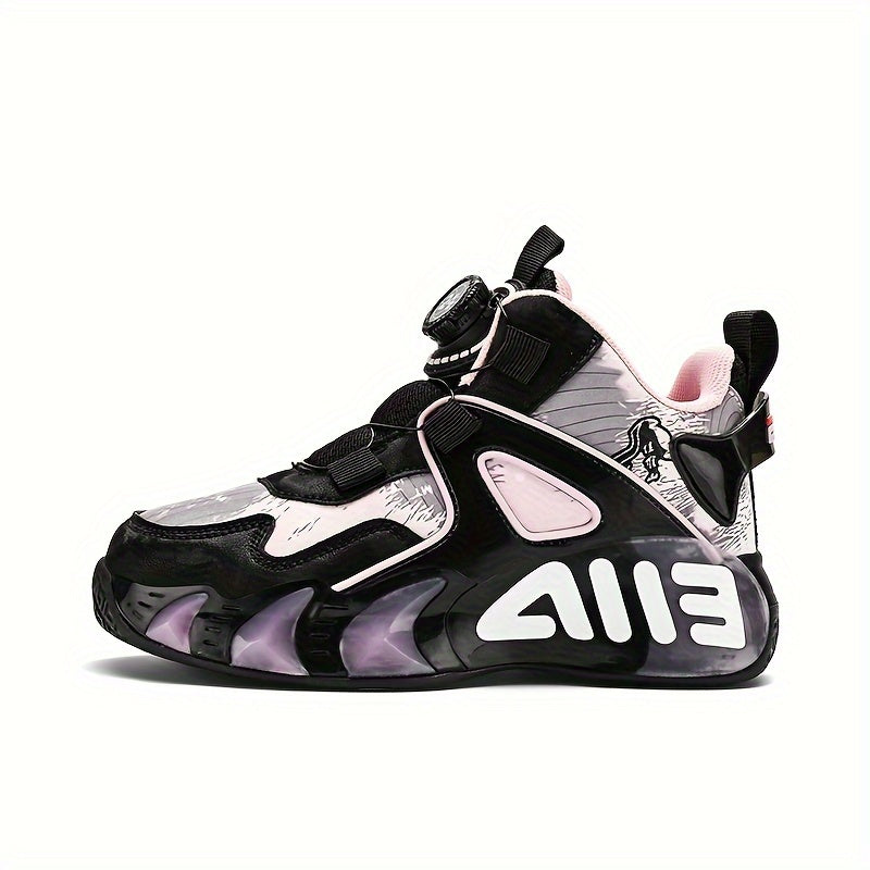 Boy's Rotating Buckle Basketball Shoes Non Slip Sneakers