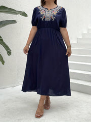 Floral Print Bubble Sleeve Midi Dress