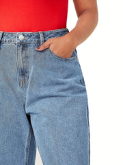  Button Fly High Rise Straight Leg Crop Jeans