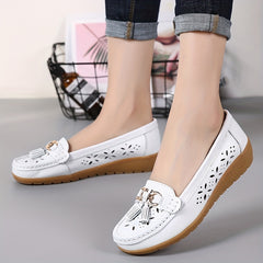 Women's Hollow Out Loafers Breathable Slip On Solid Flat Shoes