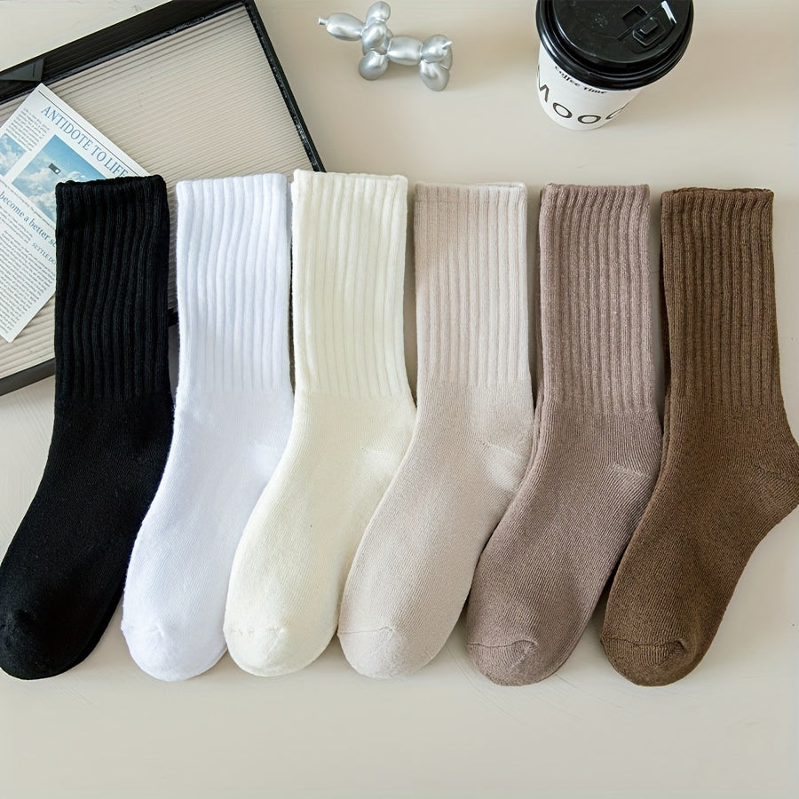 6 Pairs Soft Mid Tube Women's Socks Solid Color Stockings