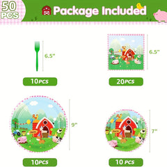 50pcs Farm Animals Party Supplies Barnyard Animals Birthday Tableware Set