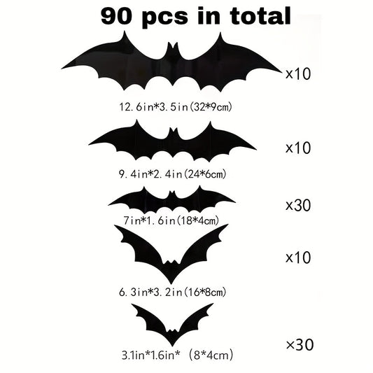 90pcs Halloween 3D Bat Sticker Decorative Party Decoration Sticker