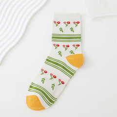 5 Pairs Floral Print Mid Tube Socks Women's Stockings