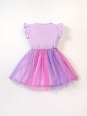 Toddler Girls Unicorn Embroidery Mesh Dress