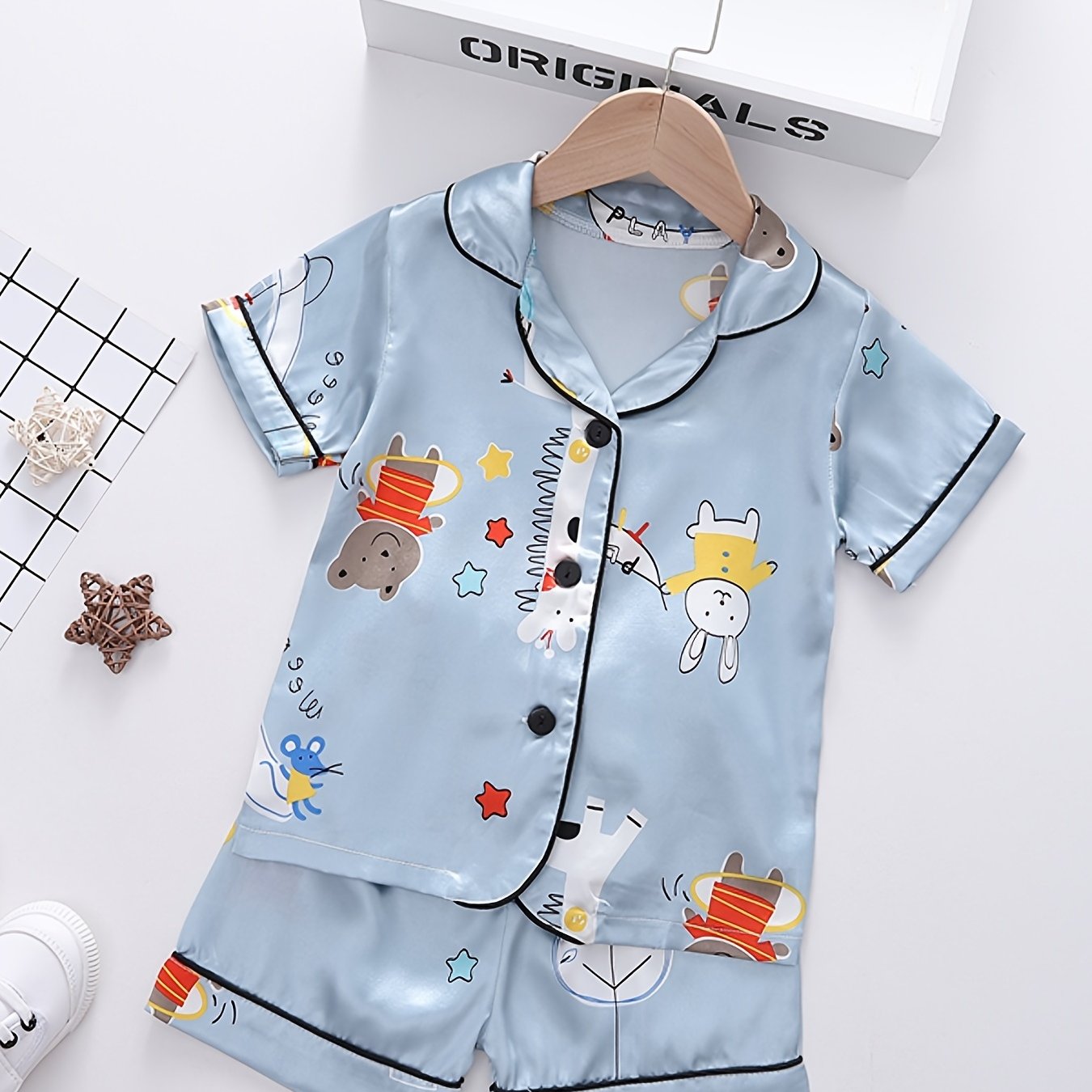 Girls Family Pajamas Set Animals Graphic V Neck Short Sleeve Top & Shorts