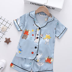 Girls Family Pajamas Set Animals Graphic V Neck Short Sleeve Top & Shorts