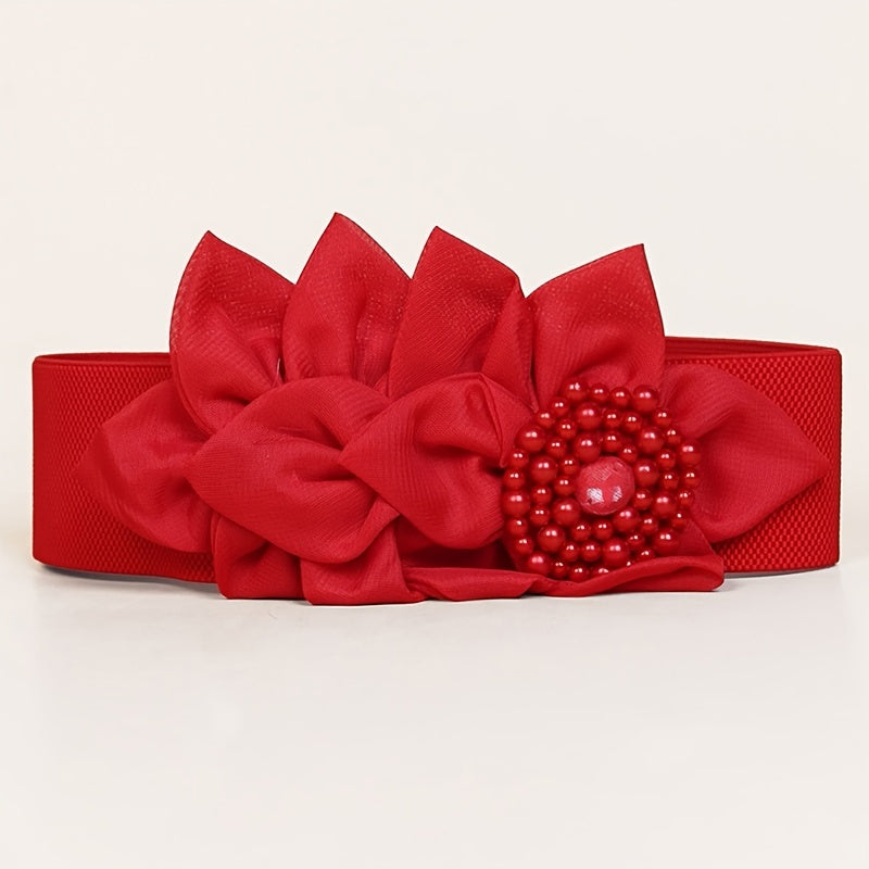 Red Flower Corset Belt Elastic Buckle Girdle for Women