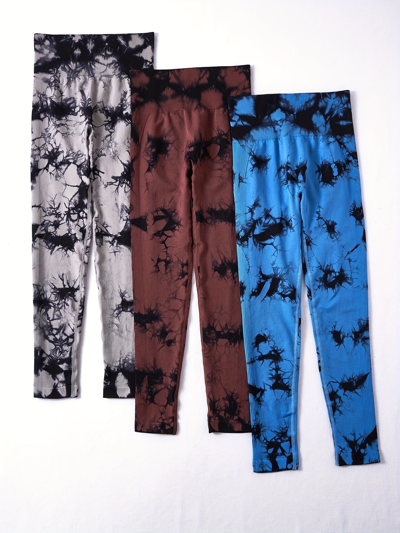 3pcs Tie Dye Seamless High Waisted Workout Leggings Women