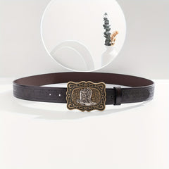 Men's Casual Cowboy Bronze Buckle Embossed Belt